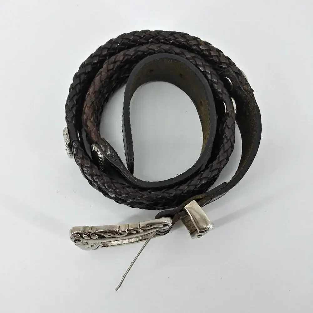 Women's Small Belt Braided Triple Rope Hardware Leather Black